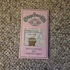 Cabbage Patch Kids CPK Gilda Gerry Birth Certificate And Adoption Papers